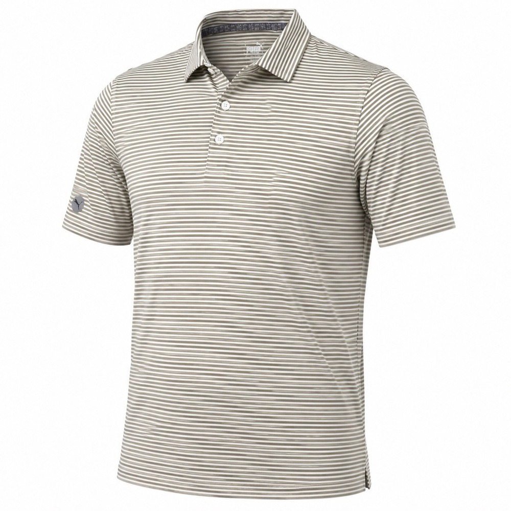 Puma Polo Golf Shirt  MENS LARGE  Gray Thin-Striped Short Sleeve PERFORMANCE